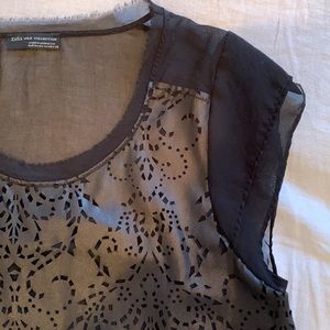 ZARA W&B Collection Faux Leather Eyelet Blouse Size M